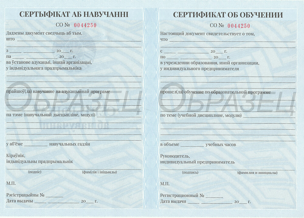 Документ гос образца об обучении